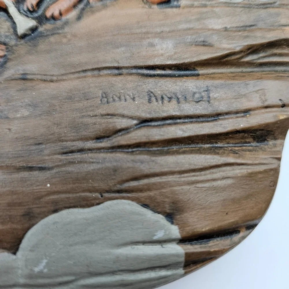 Vintage Chalkware Fox Family‎ Wall Hanging Plaque